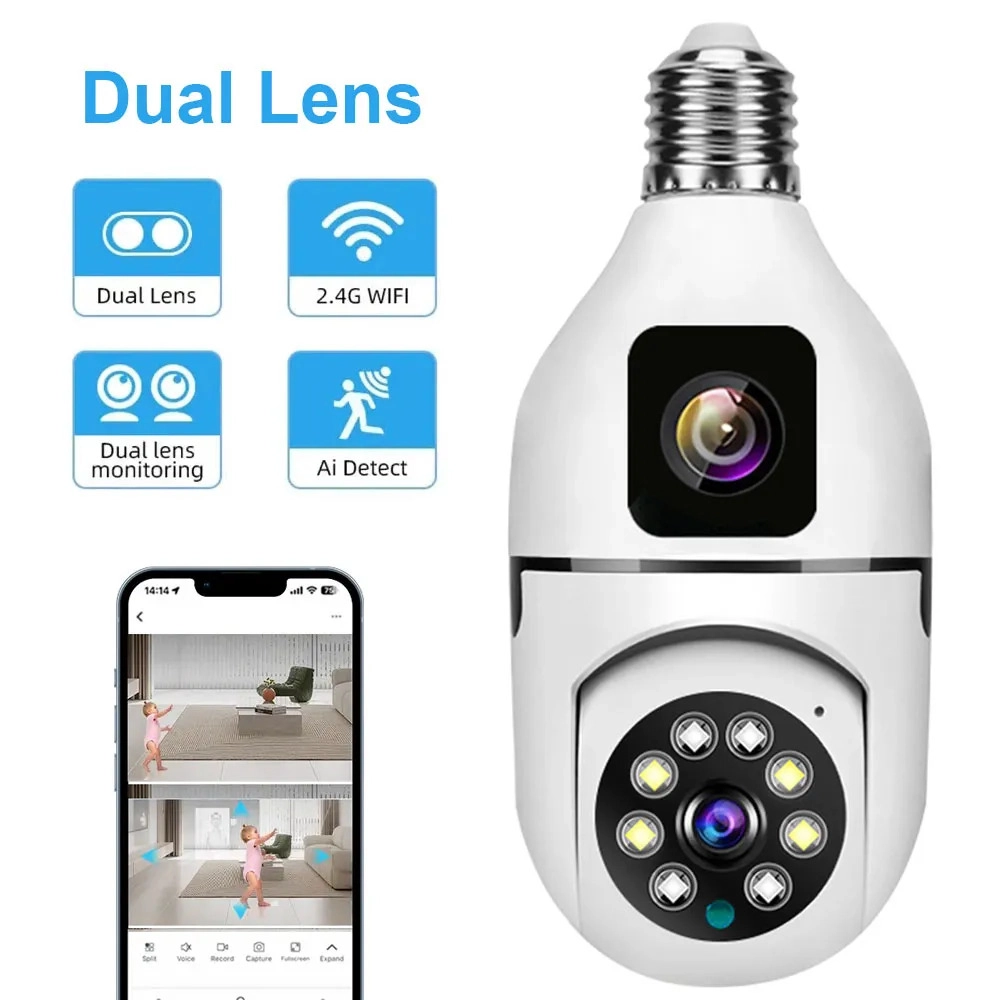 IP Camera Bulb Dual Lens V380 Pro Security CCTV Camera WIFI Connect to ...