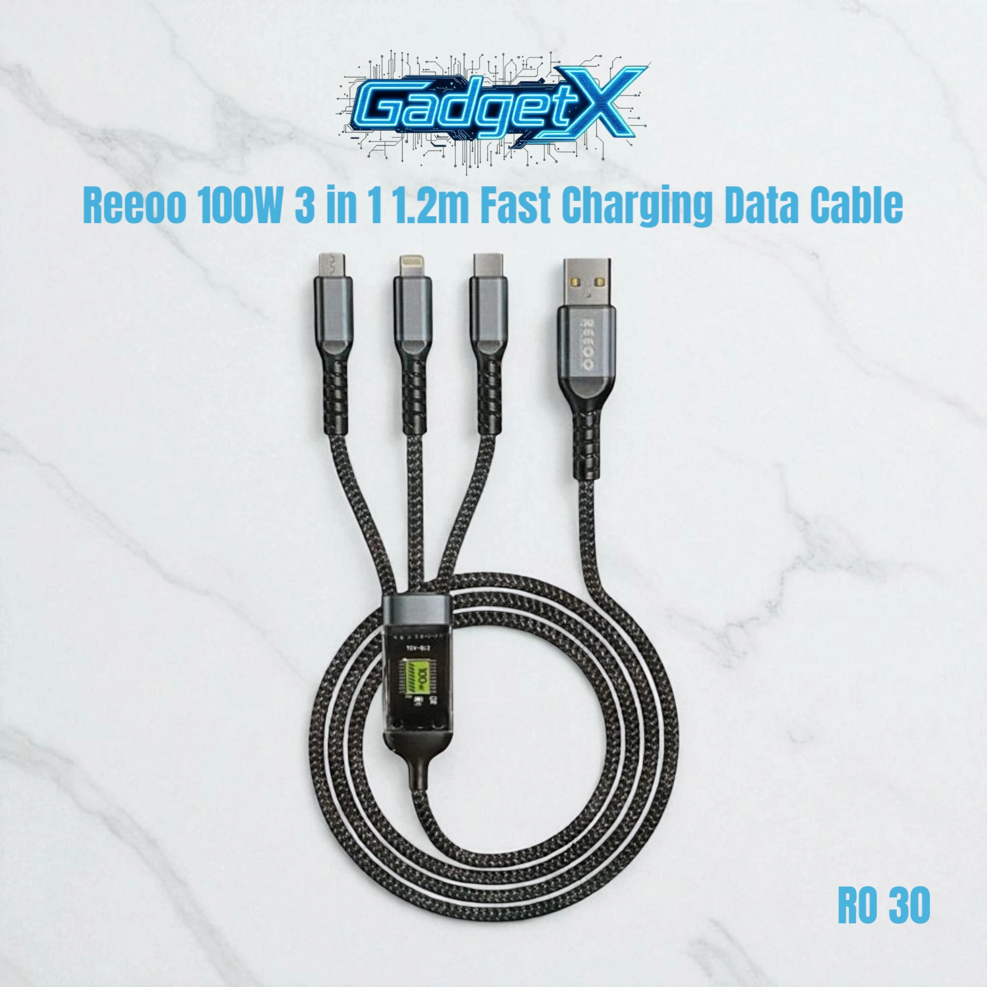 Reeoo RO 30 100W 3 in 1 1.2m Fast Charging Data Cable
