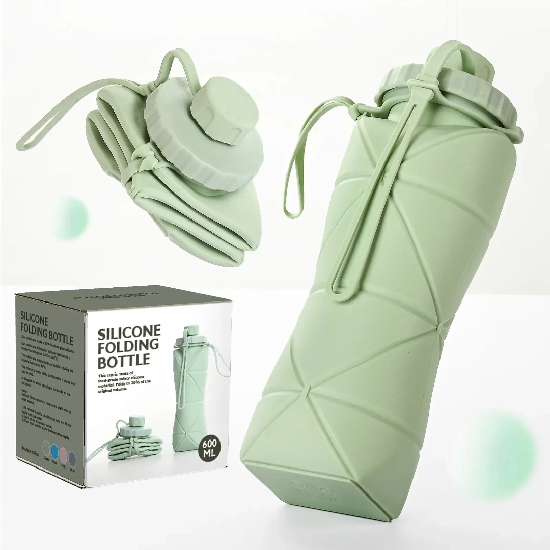 600ml Folding Silicone Water Bottle Sports Water Bottle Outdoor Travel ...