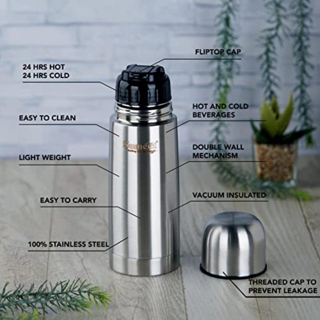 Sumeet Stainless Steel Double Walled Flask / Water Bottle, With Flip ...