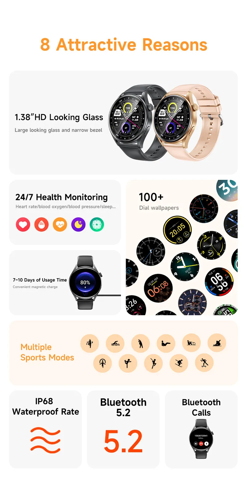 Shell Recharge Chip AWEI H35 IP68 Waterproof Smart Watch