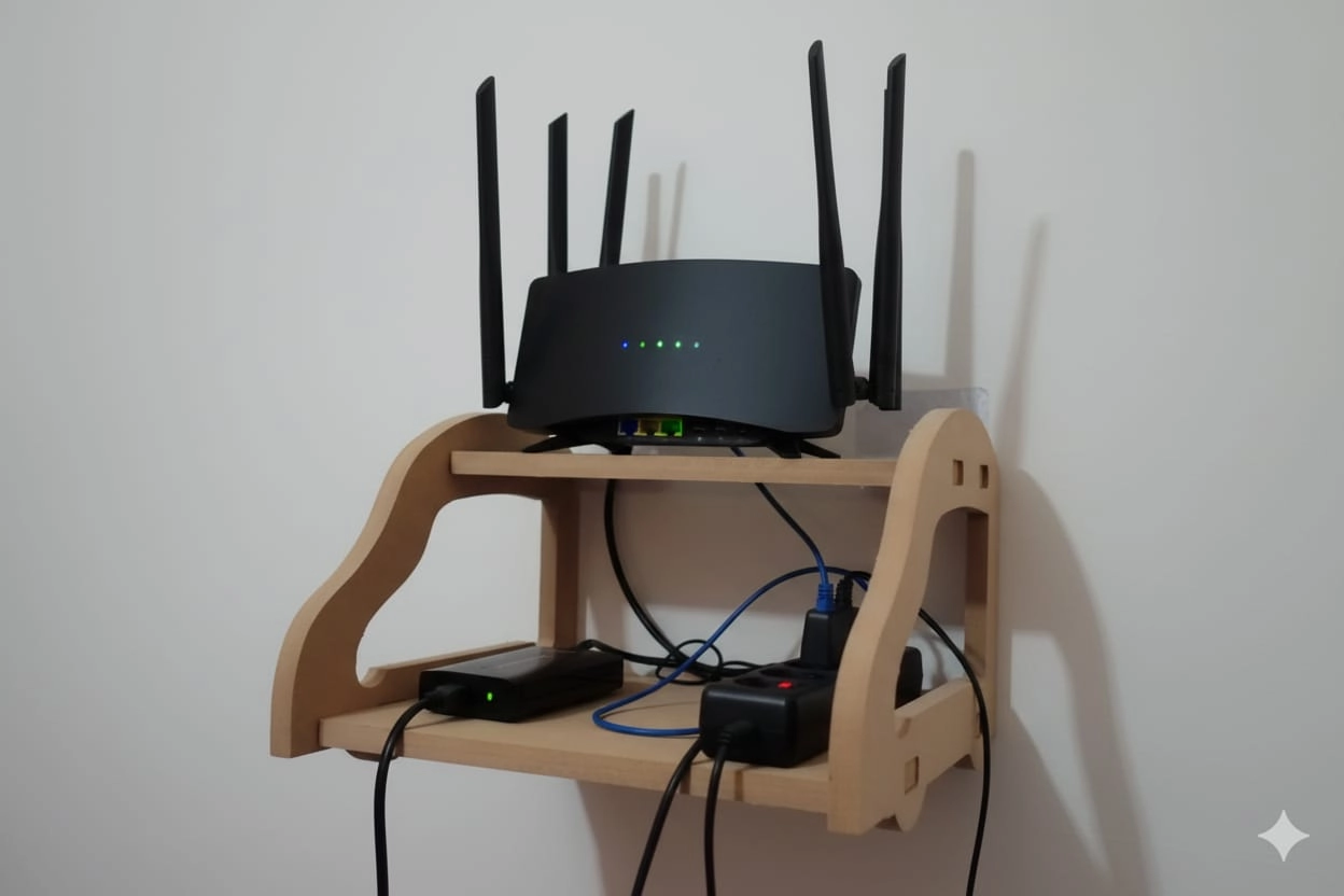 New Wooden Wifi Router Stand Double Layer Wall Mounted Home decorator ...