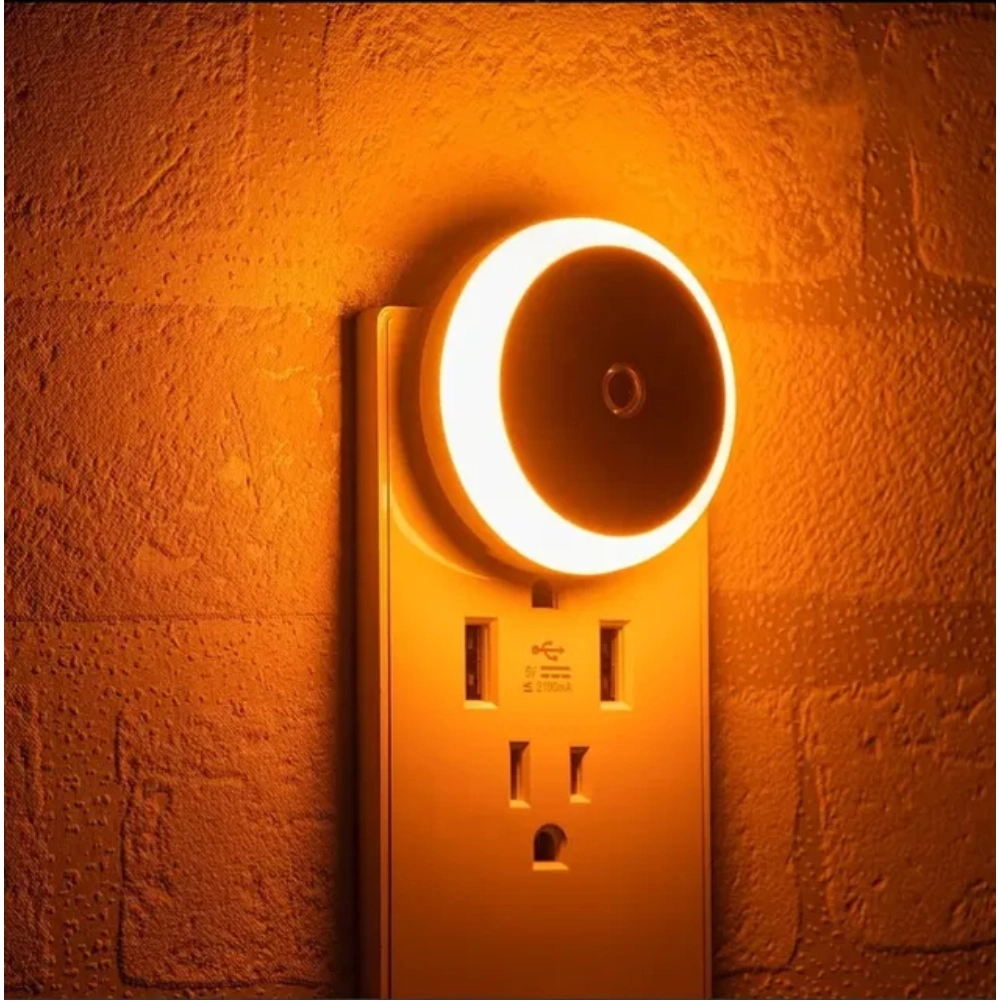 Smart Auto On/Off Sensor Nightlight Round EU Plug in Wall Night Lamp ...