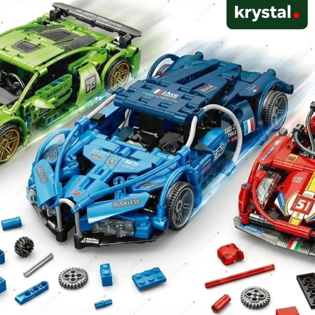 Building Pulling System 【Krystal】Racing Car Building Blocks , DIY Pull‑Back Lєgσ Toy for Boys ...