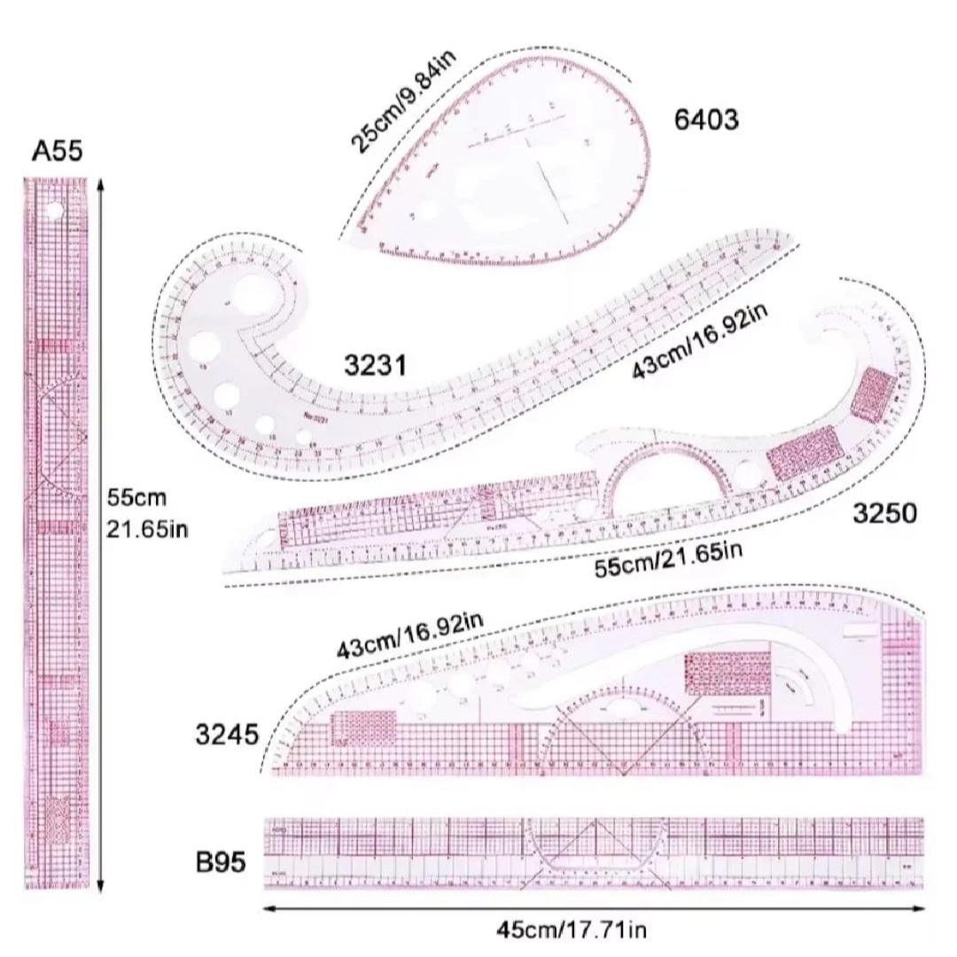 6pcs/set French Curve Ruler Soft Patchwork Ruler Measure Tailor Ruler ...