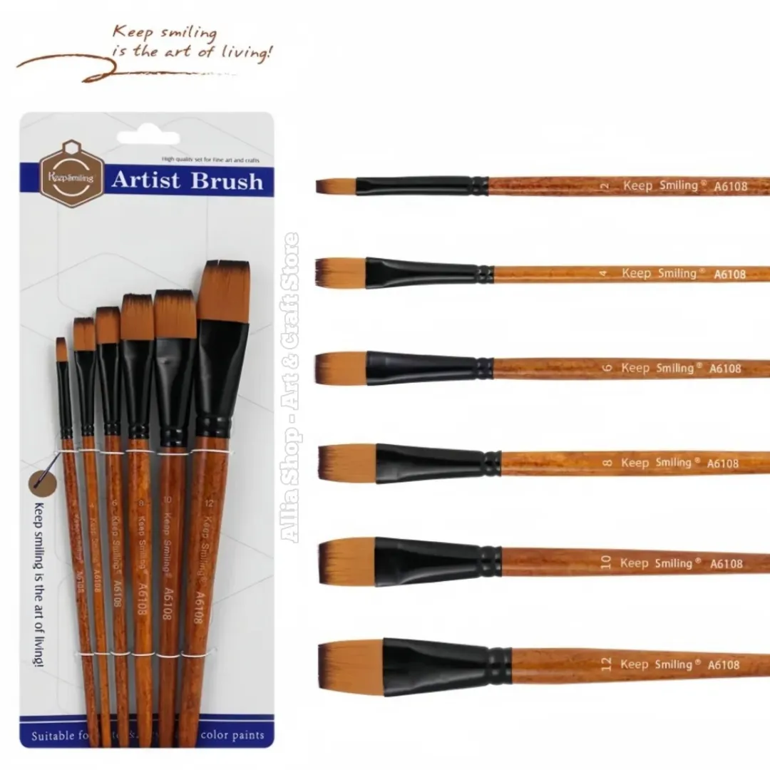 Keep Smiling Flat Artist Paint Brush Set 6 Pcs