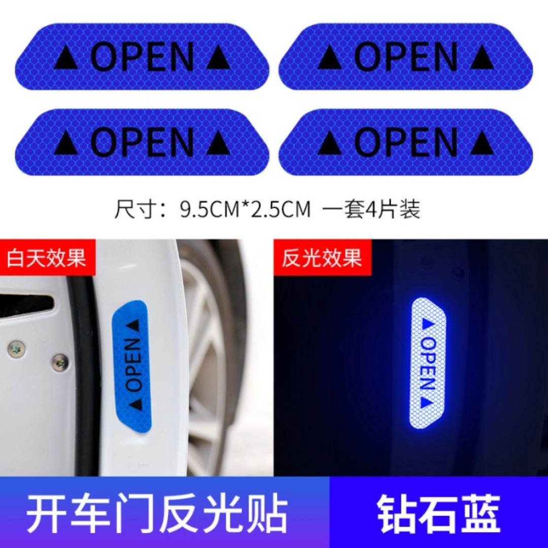Gate Open Sticker 4Pcs Universal Safety Warning Mark OPEN Reflective Car Door Stickers