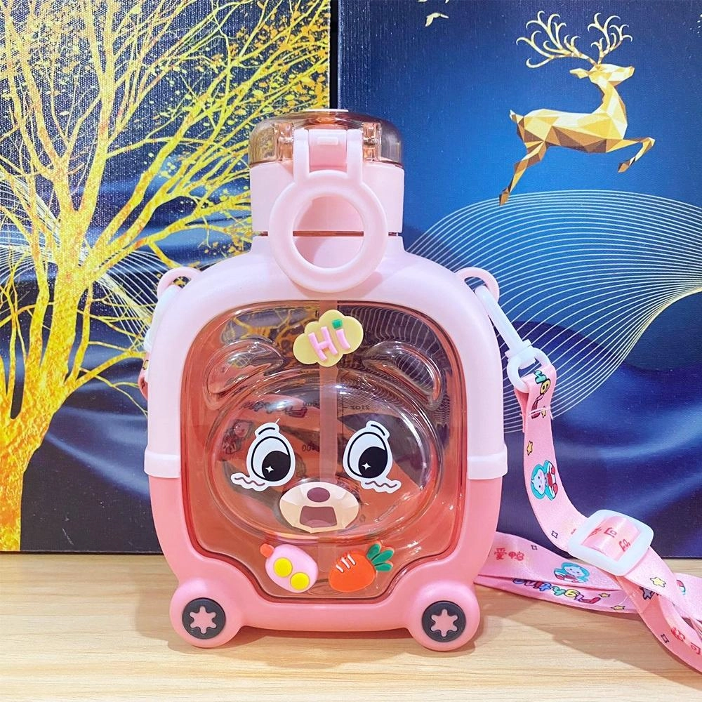 Mini Cute Bear Water Bottle Portable Tumbler Straw Cup with Stickers ...