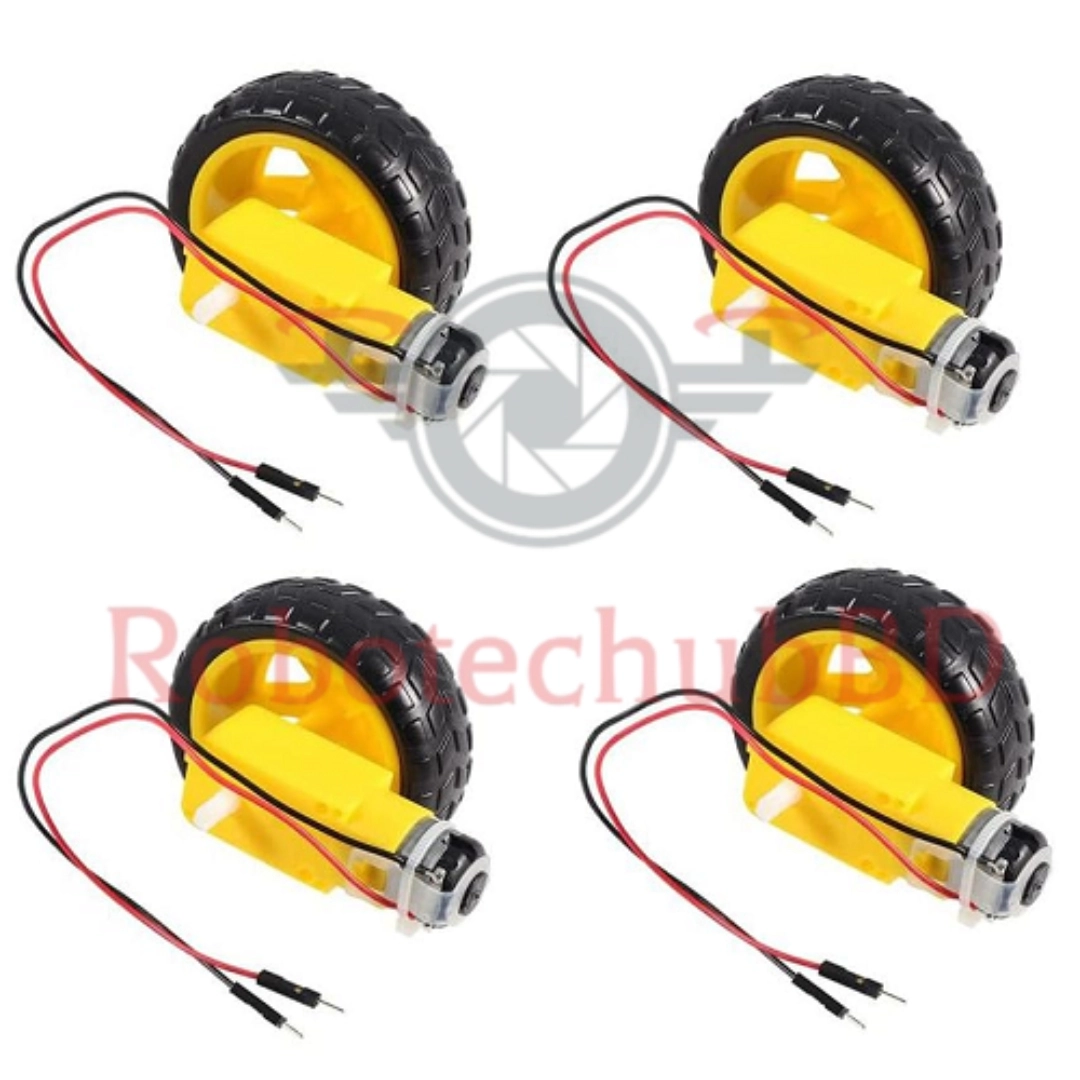 4 Pair DC Gear Motor Dual Shaft with Tire Wheel + Solder Wire | 3V–6V ...