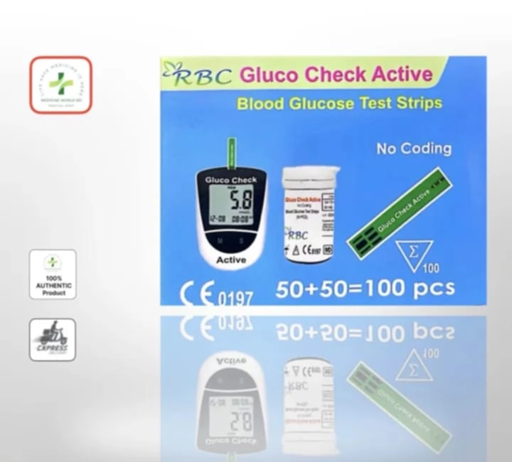 Gluco Check Active Blood Glucose Test Strips RBC 100 Pes