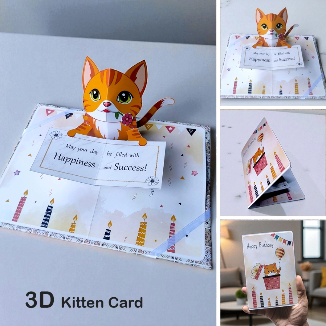 3D Pop Up Kitten Greeting Card - Cute & Unique Birthday Card - Happy ...