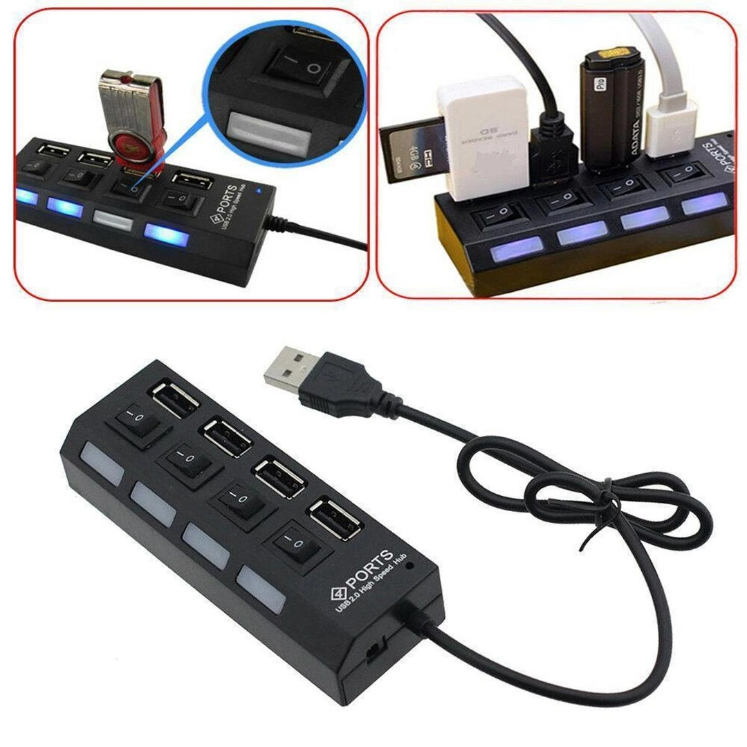 4 Port Usb Hub For Computer And Laptop With Switch And Led Light