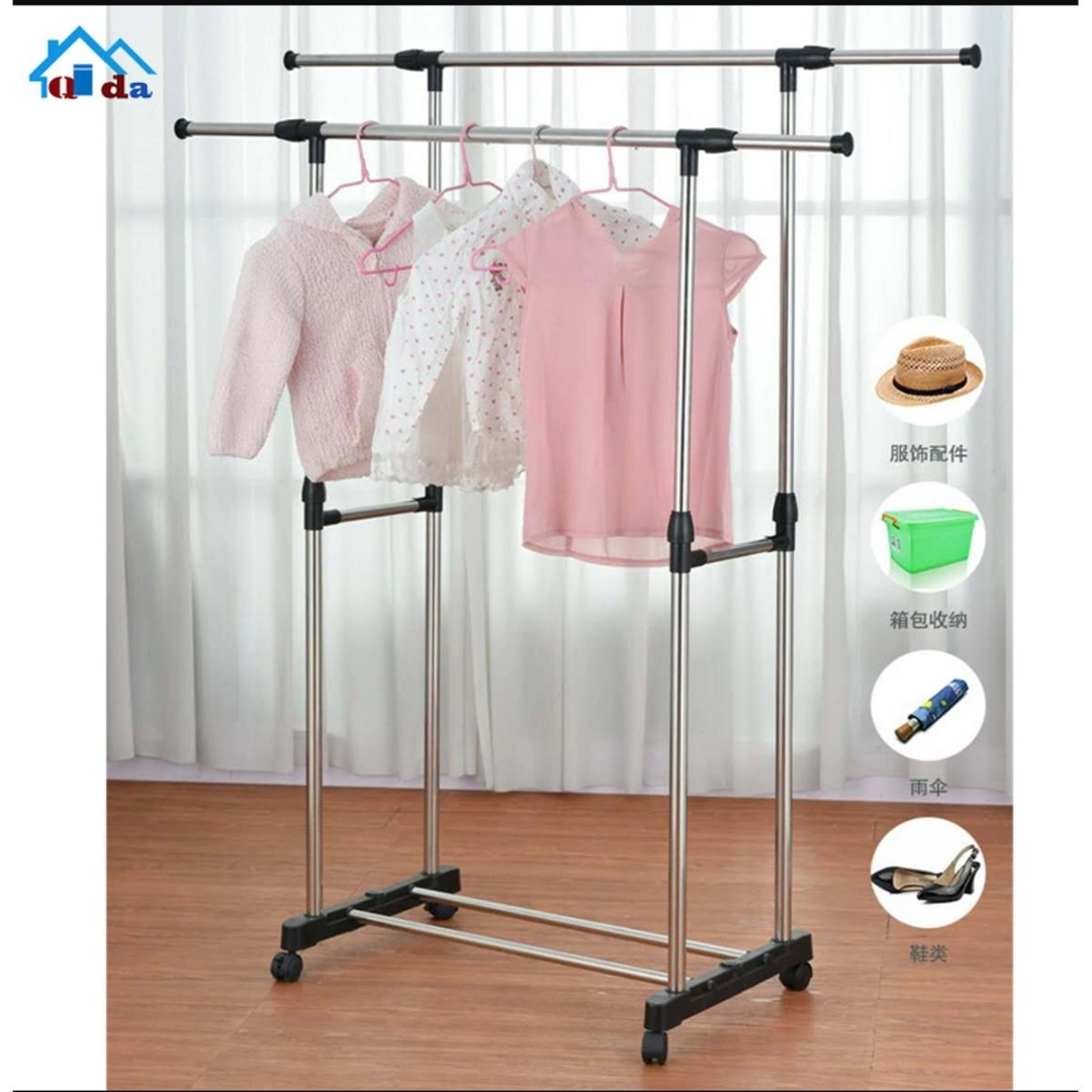 Pole Cloth Rack Double pole telescopic folding clothes rack with shelves ,clothes rack ...