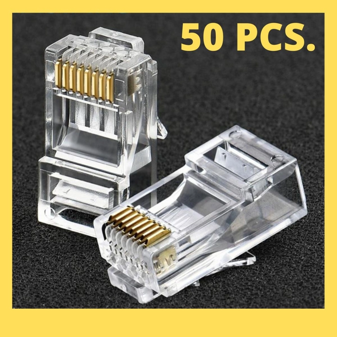 Network Plug Connector Rj45 50 pcs RJ45 Network Connector CAT5e CAT6 Transparent Networking Cable ...