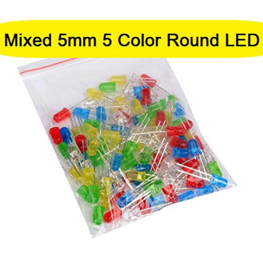 Led Color 5 100Pcs- 5mm Colorful LED Mixed 5mm 5 Color Round LED Light Emitting ...