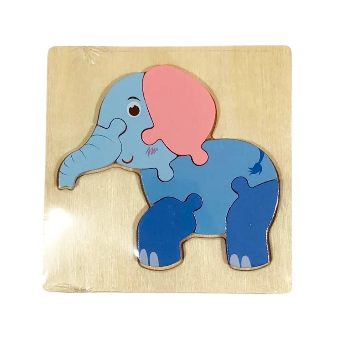 Wooden 3D Animal Puzzle for Kids - Elephant Shape Educational Jigsaw ...