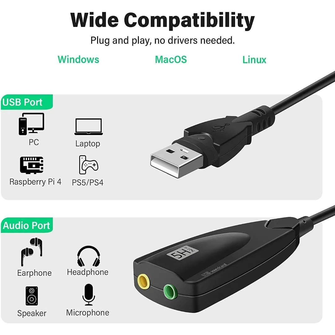 Steel Sound High Quality 5HvA with cable USB2.0 Virtual 7.1 Channel 3D ...