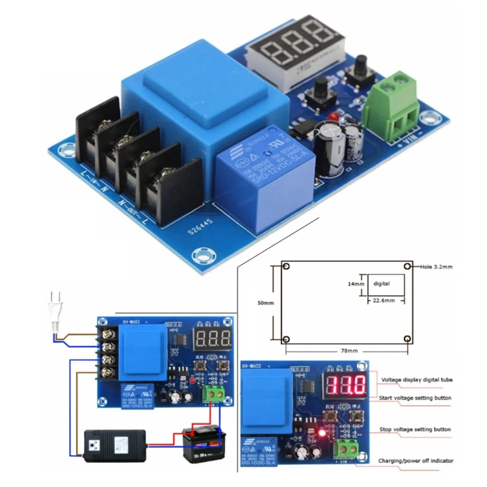 XH-M602 Digital Control Charging Control Module AC 220V Lithium Li-ion ...