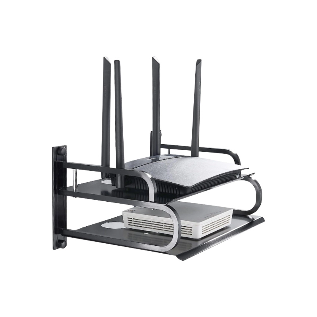 Spectrum Business Fiber Router Rackmount Wireless Router Storage Box – Modern Black Wall Mount Rack