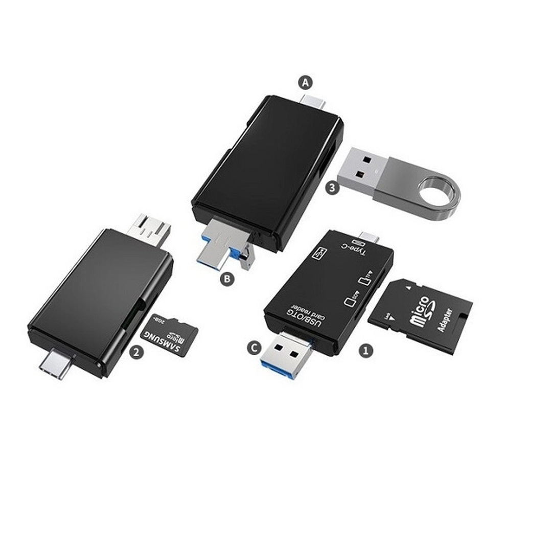6 in 1 OTG Mobile Card Reader Support Micro USB, Type-C And USB Port