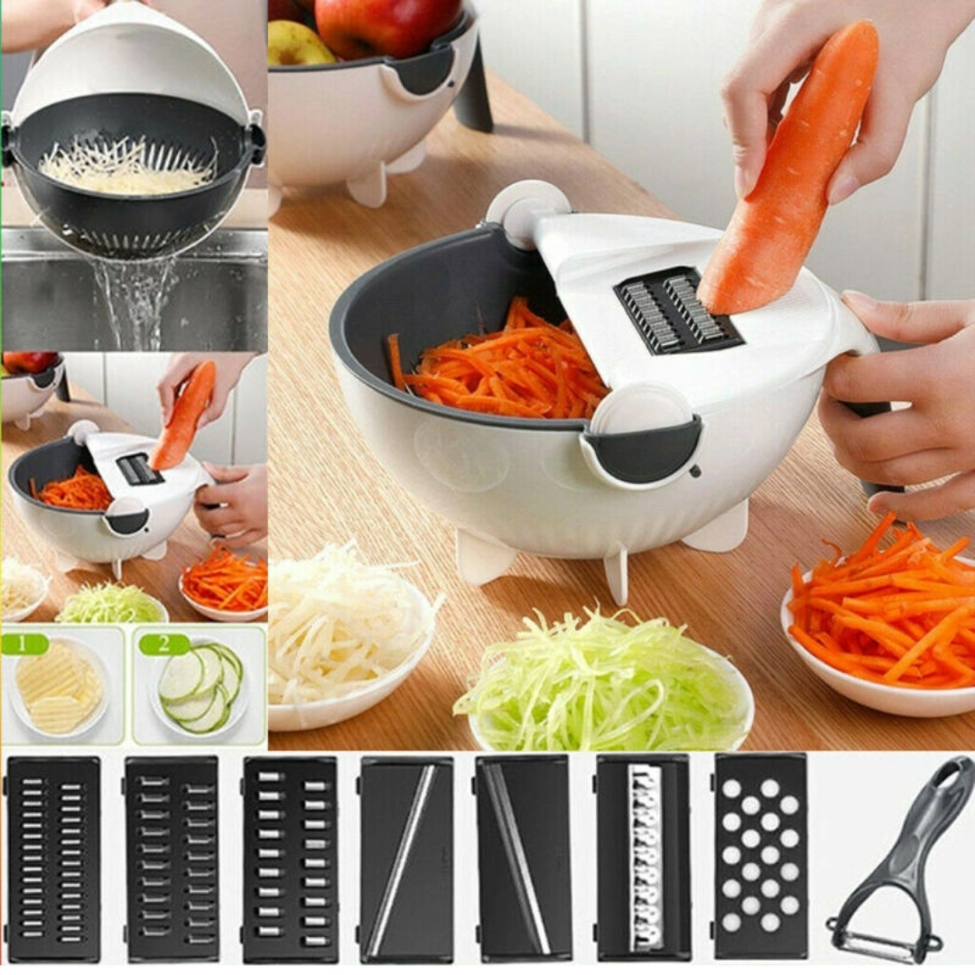 New 9 in 1 Multifunction Magic Rotate Vegetable Cutter with Drain ...