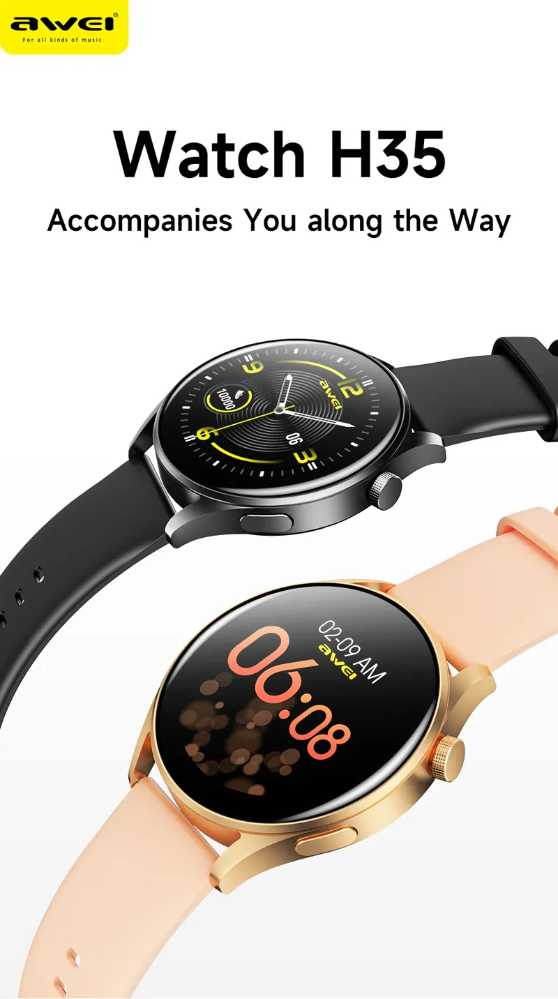Shell Recharge Chip AWEI H35 IP68 Waterproof Smart Watch