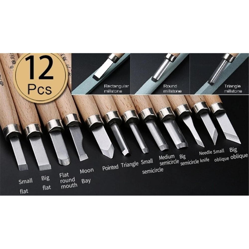 12Pcs China Steel Woodcut Hand Wood Carving Engraving Knives Cutter ...