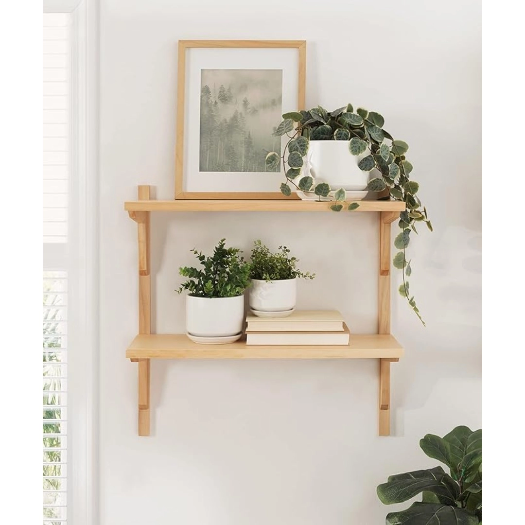 Modern Wood Shelves; 24 x 8 x 24; Natural Poplar; Transitional Two Tier ...