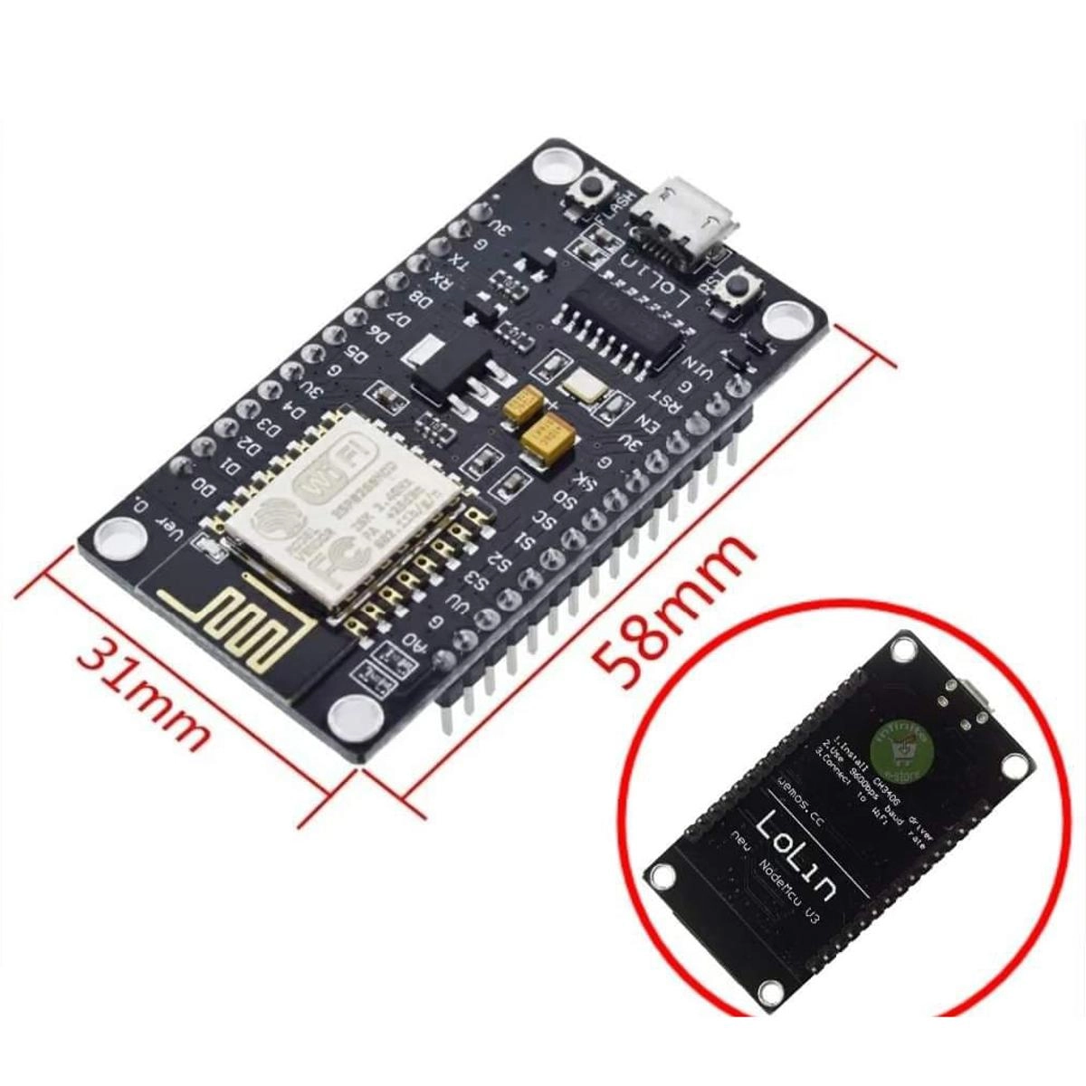 ESP8266 based Wireless module CH340G NodeMcu V3 LoLin Lua WIFI Internet ...