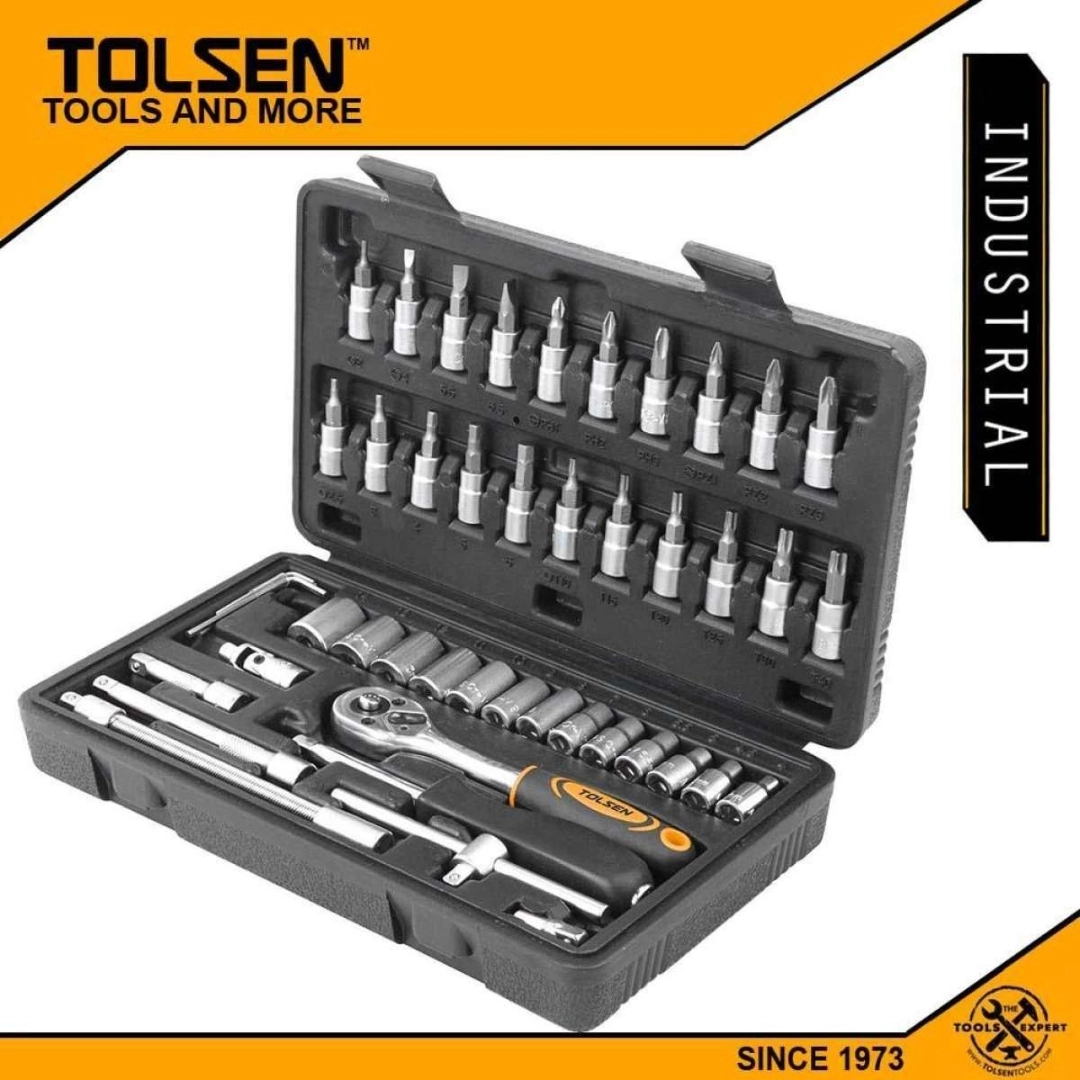 Tolsen 46 Pcs Socket Rachet Wrench Set (1/4 Drive) Industrial Series 15138