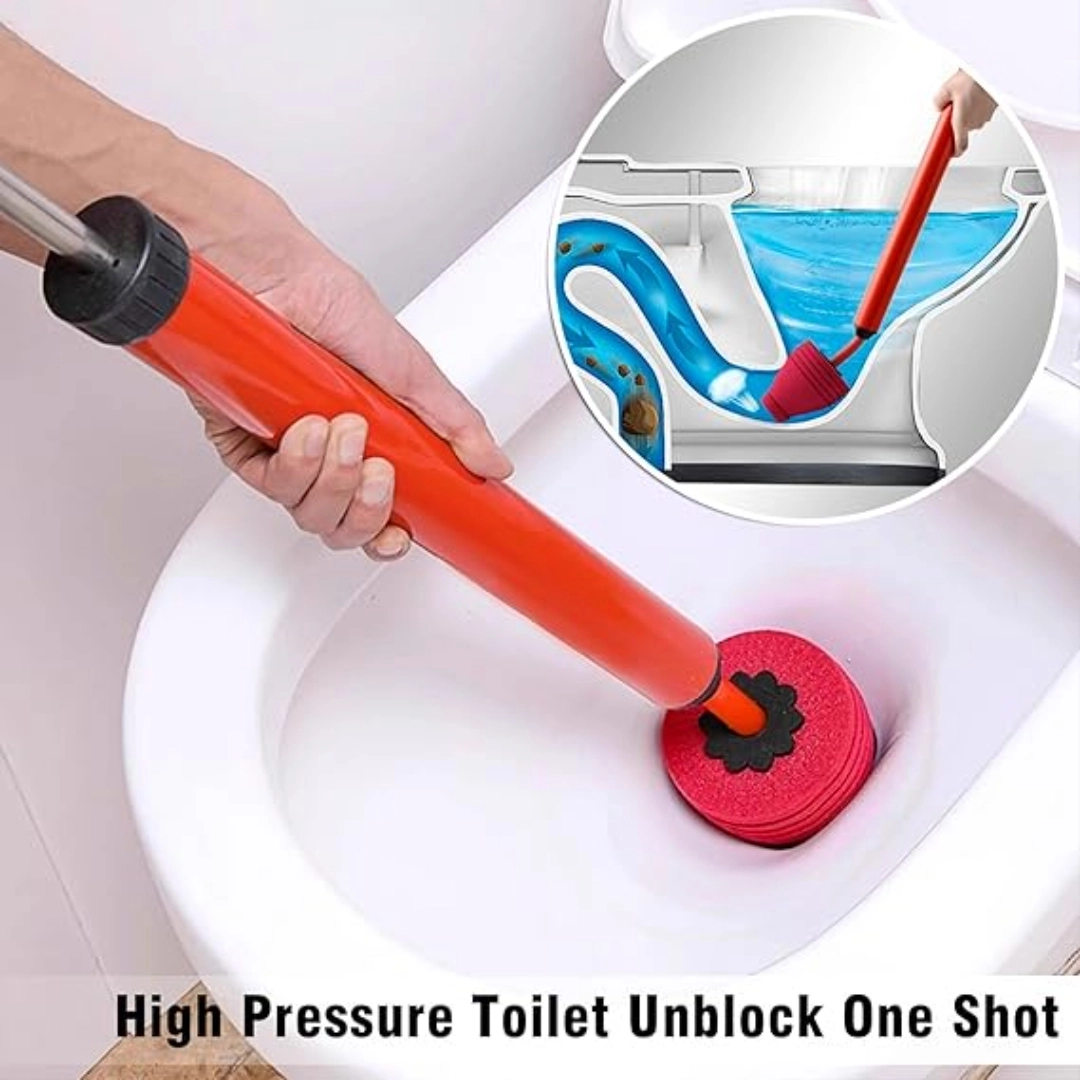 High-Pressure Toilet Unclogger – One-Shot Air Plunger Kit, 120 PSI, Fits Sinks, Baths, Floor Drains, Rustproof ABS Handle
