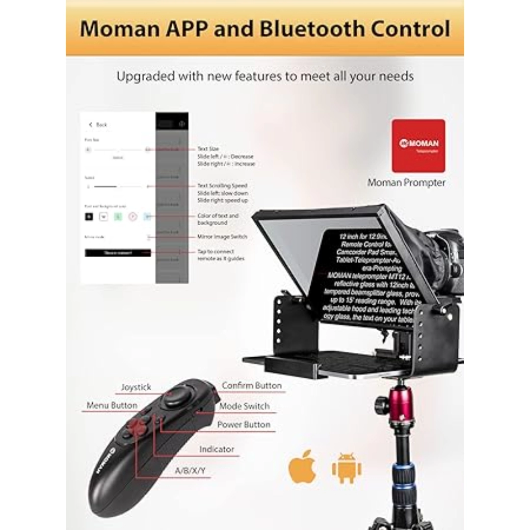 Prompter Kit MOMAN MT12 Metal Prompter Kit 2 inch for 12.9inch iPad Tablets with APP ...