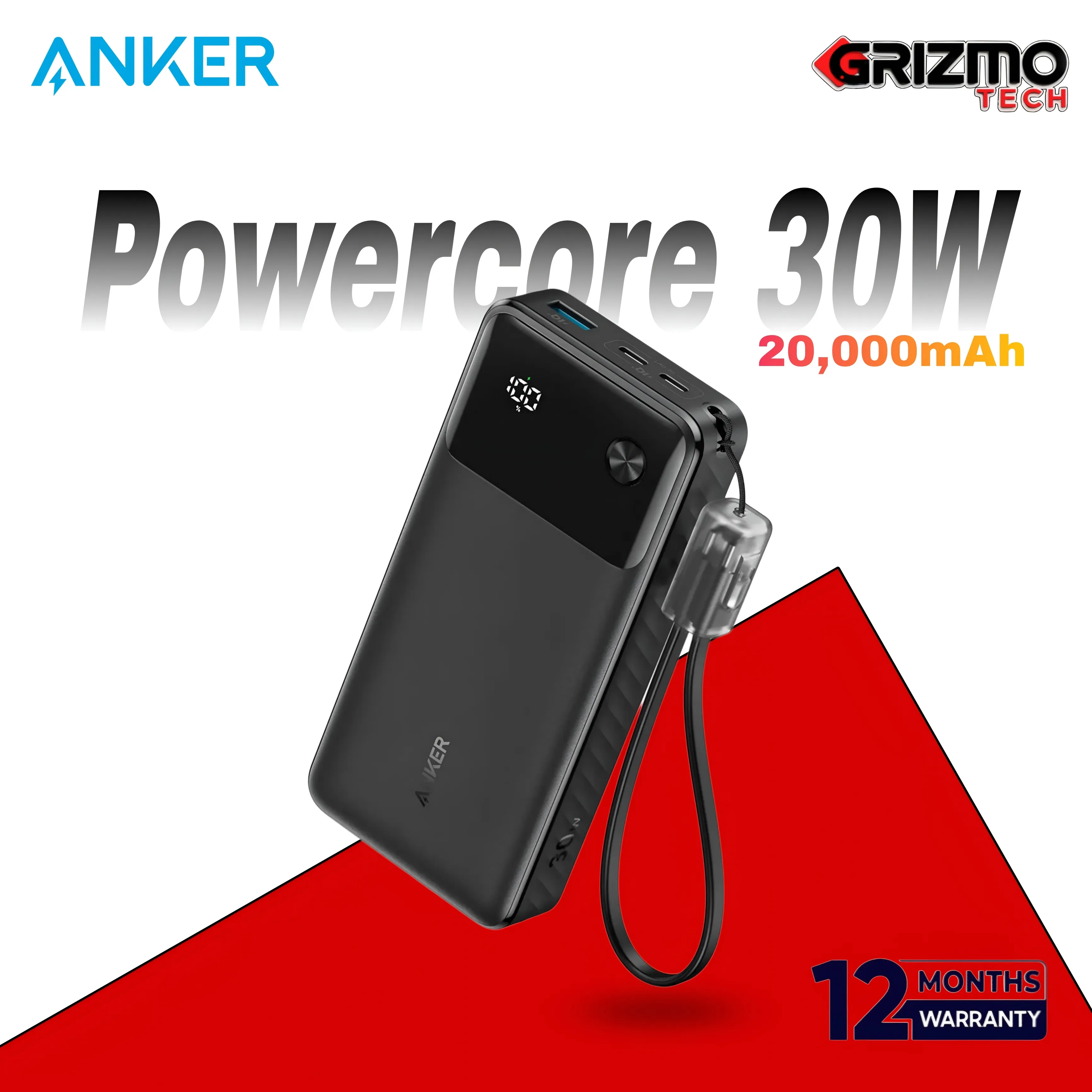 Anker Powercore 20000mAh 30W Portable Power Bank Charger With USB