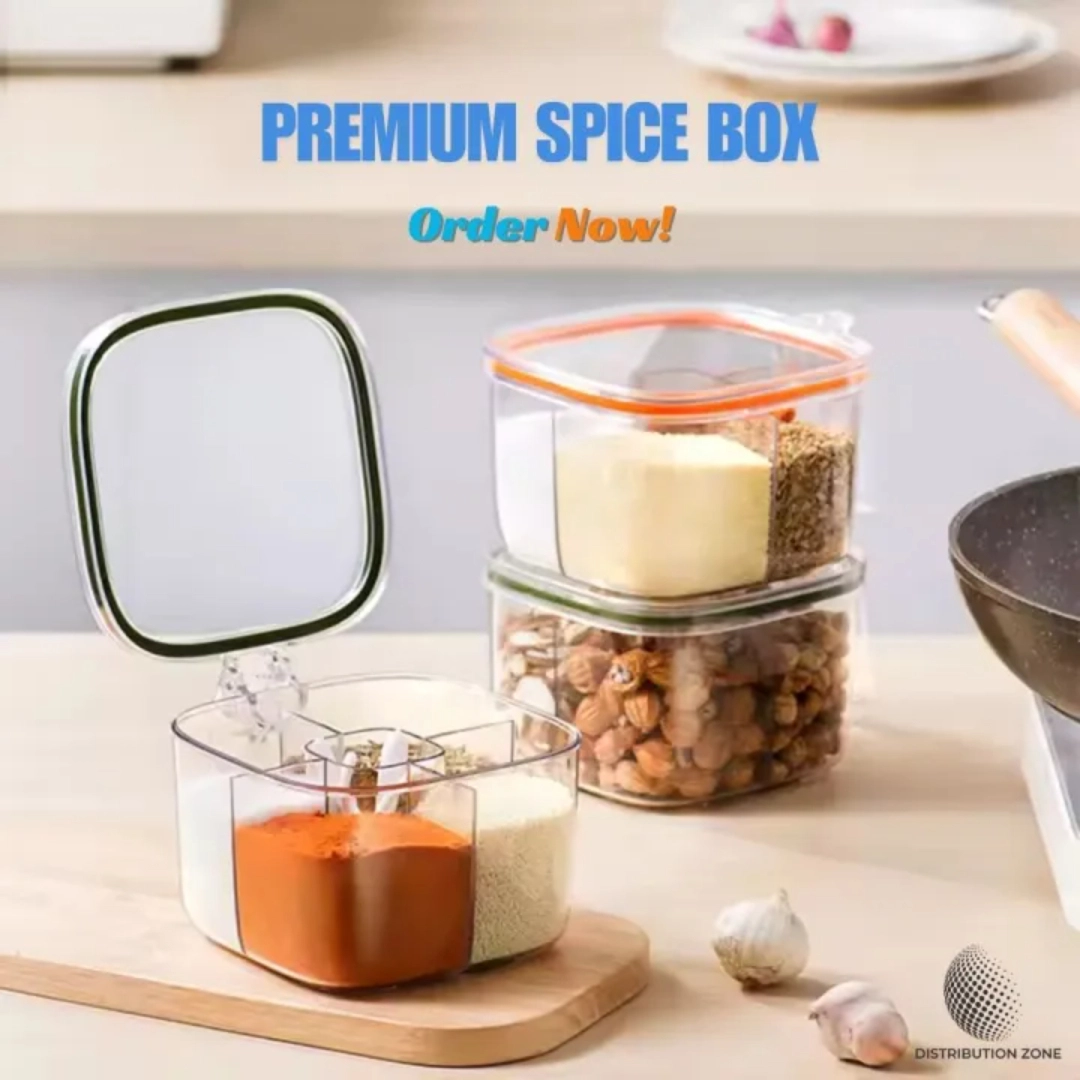 4 Compartment Transparent Spice Box with Spoon – Airtight Kitchen ...