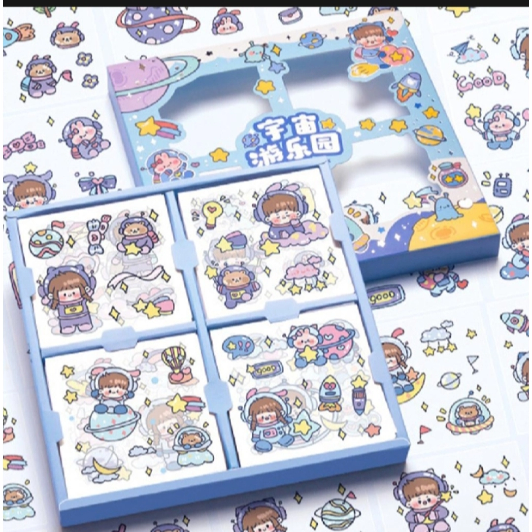 100 Sheets Stickers Box Space Park Anime Figure Pattern Decorative PET ...