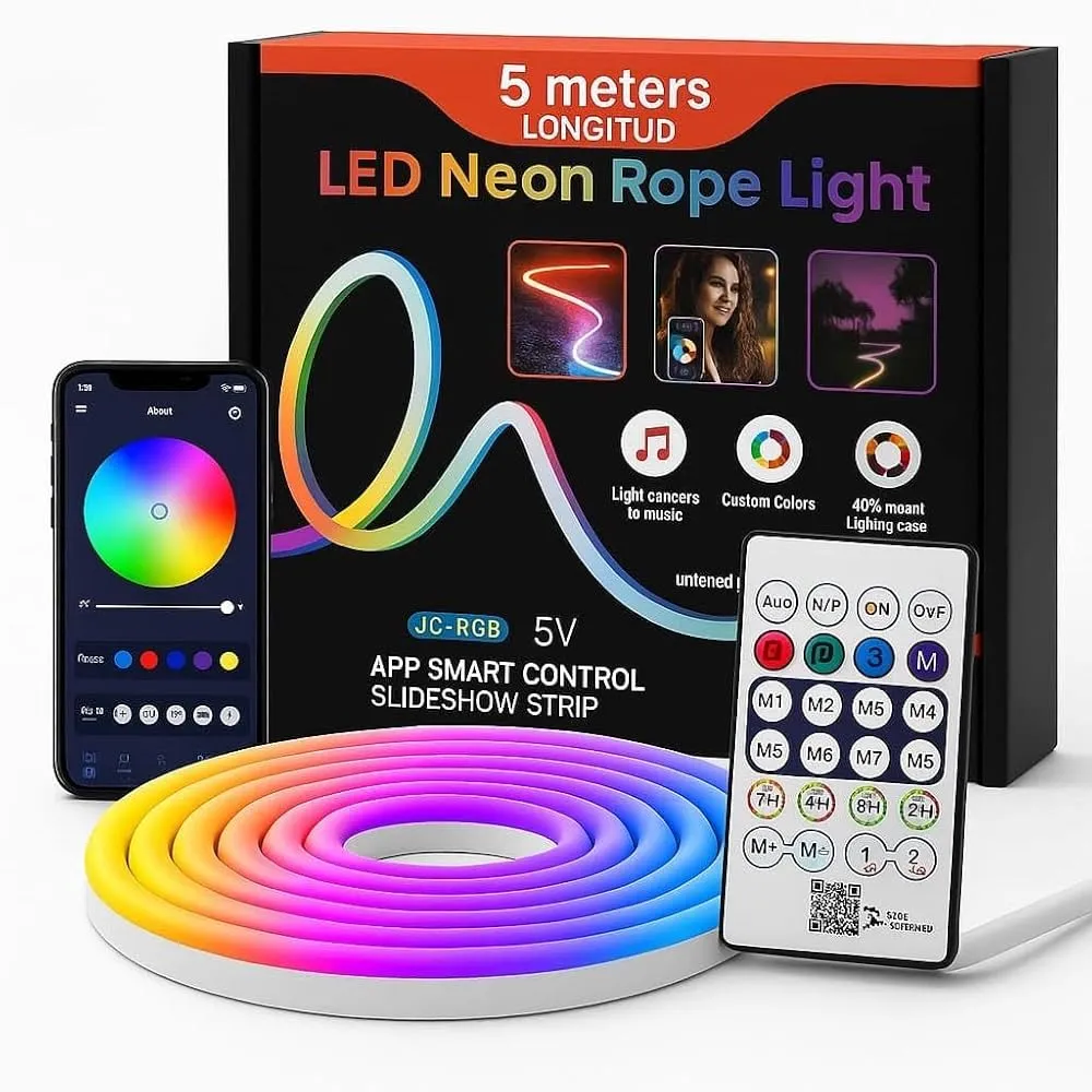 LED Neon Rope Light IC-RGB 5M | Smart App Control USB Neon Strip Light ...